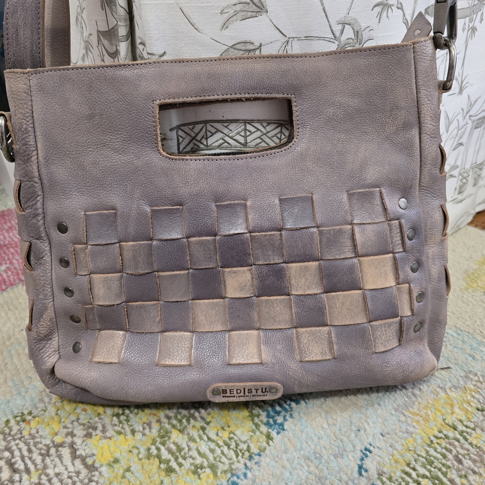 BED|STU Leather Shoulder Bag - Lavender and Beige